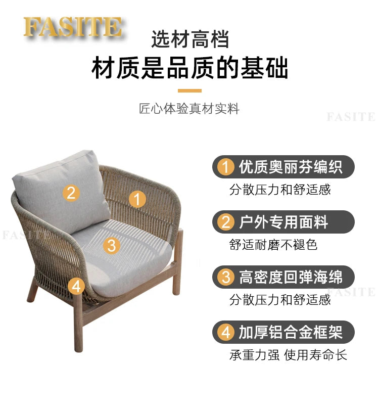 Outdoor rattan sofa courtyard garden open-air balcony leisure outdoor solid wood teak villa