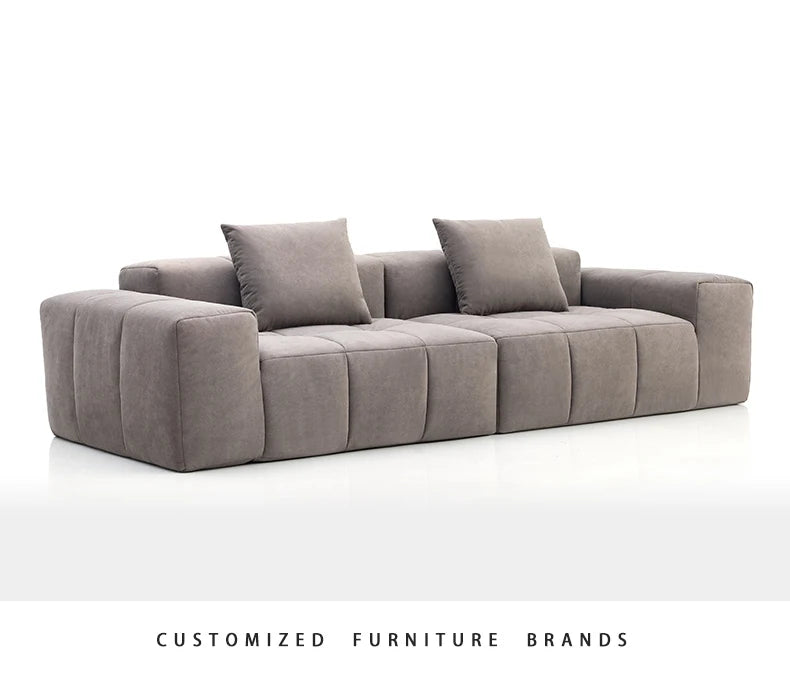 Full Sponge Compressed Fabric Sofa Modern Simple Living Room Couch Tofu Block Sofa Small Apartment Straight Row Combination Sofa