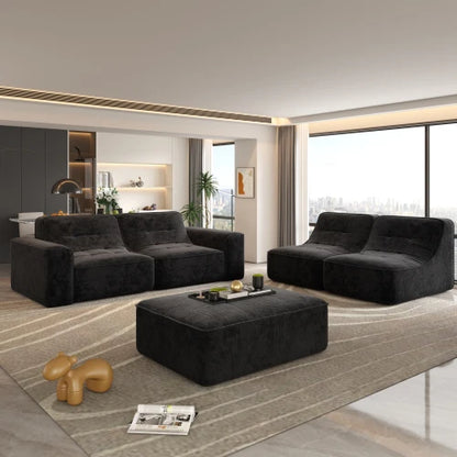 U-Shaped Sectional Sofa, Convertible Modular Couch with Double Chaise, 4-Seater Living Room Furniture, Black