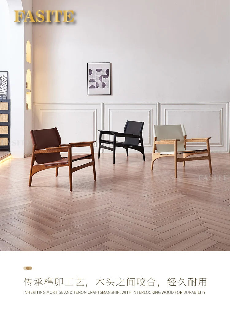 Italian Luxury Leather Sofa Chair Nordic Solid Wood Single Recliner Home Leather Leisure Chair