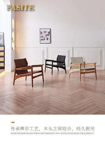 Italian Luxury Leather Sofa Chair Nordic Solid Wood Single Recliner Home Leather Leisure Chair