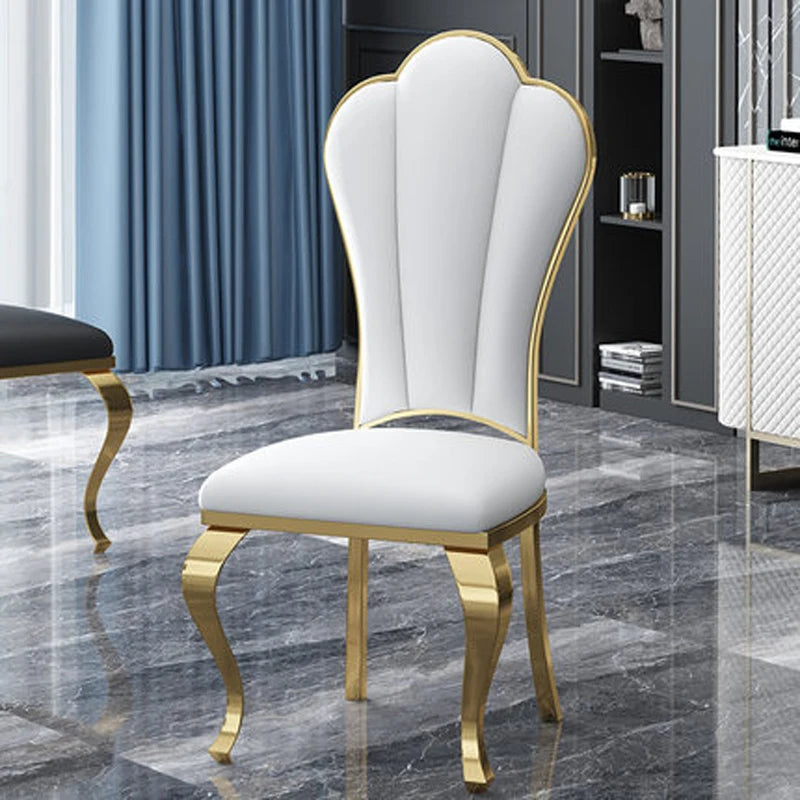 Modern simple stainless steel luxury hotel dining chair high-end soft bag white leather back chair fashionable home dining chair