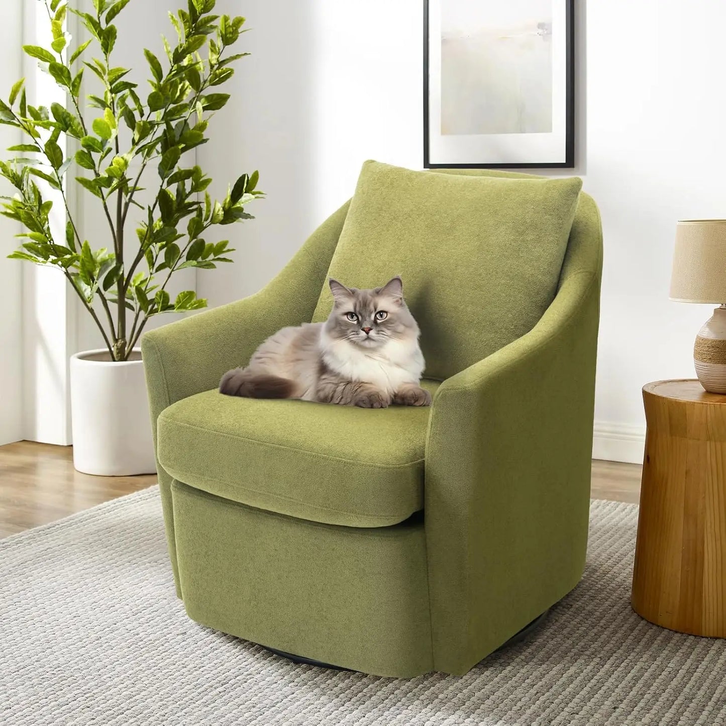 Swivel Accent Chair, Living Room Chair Upholstered 360° Swivel Chair Modern Reading Armchair for Bedroom/Office/Nursery,