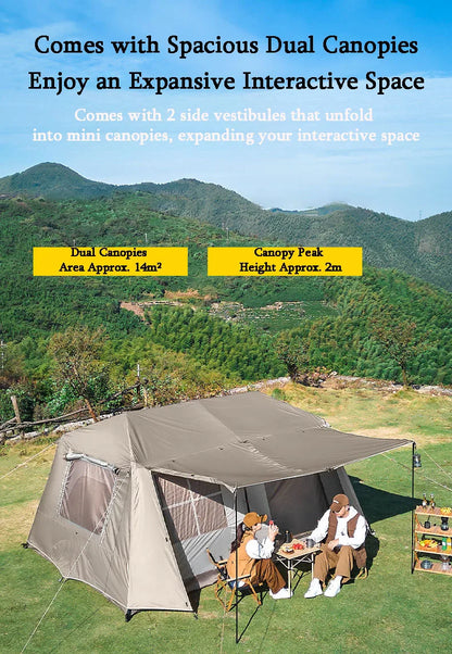 Cabin Tent 2 Room Large Family Camping Tent Automatic Quick Setup Waterproof UV Protection Outdoor 4 Season Ridge Tent