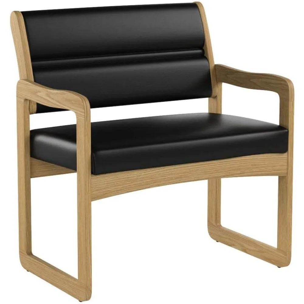 Heavy-Duty Guest Chair - Solid Wood Sled Base, Medium Oak Design