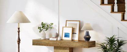 Tribesigns 42.5" Farmhouse Console Table, Narrow Wood Sofa Table Behind Couch with Geometric Base, Industrial Entryway Accent Ta