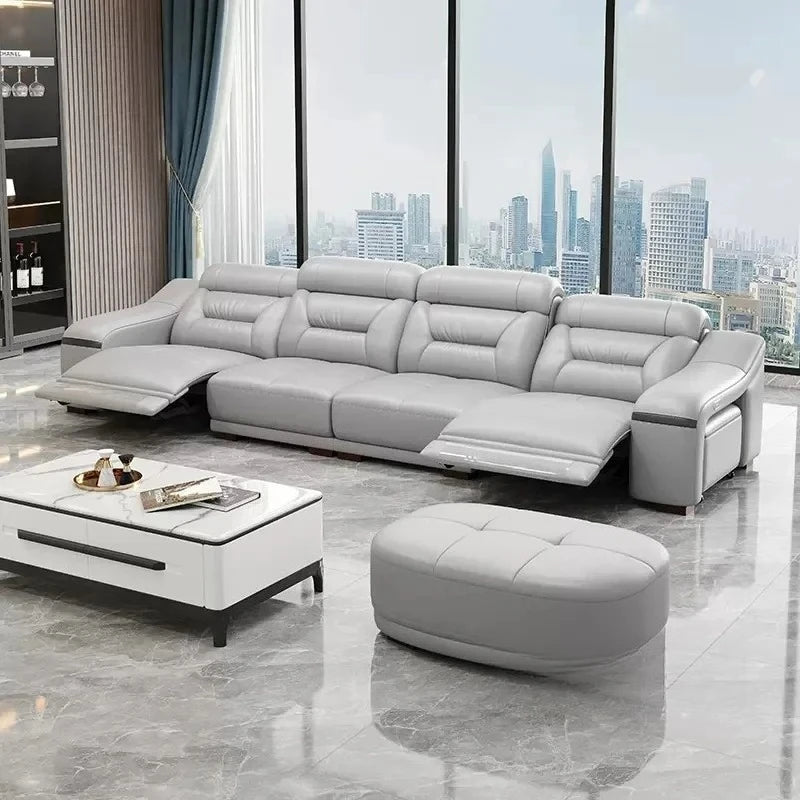 MINGDIBAO Genuine Leather Living Room Sofa Set Power Reclining Couch Electric Recliners with Stool Seating Room, Sofa Reclinable