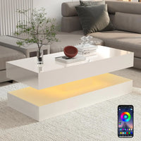 Modern Stylish Coffee Table with LED lights, Double-Layer Design for Living Room Coffee Table with 2 Storage Drawers