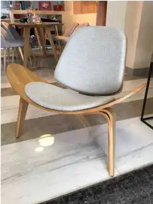 Modern Lounge Shell Chair Three-Legged Shell Chair Ash Plywood Fabric Upholstery Living Room Furniture