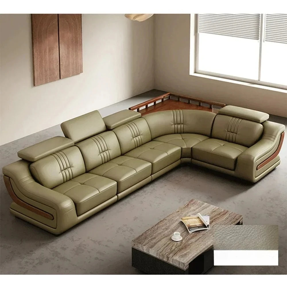 MANBAS Premium Italian Genuine Leather Sofa Sets Big Sectional Couch Living Room Sofas With Adjustable Headrests Home Furniture