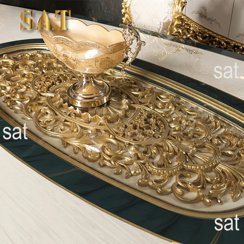 Upscale Royal Luxury Restaurant Furniture Set Custom Classical Wooden Gold Leaf Dining Table