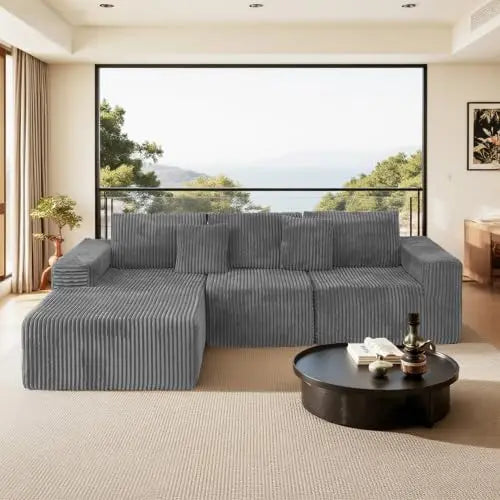Modern Minimalist Sectional Sofa: L-Shape Cloud Couch with Deep Seats Right Chaise - Black