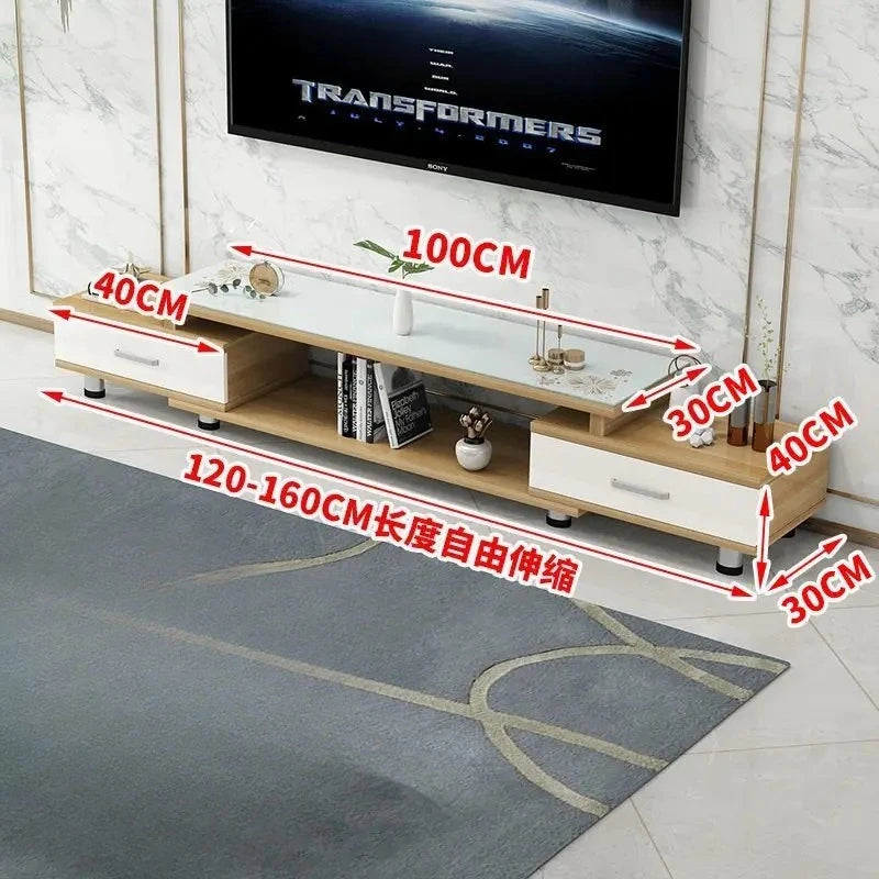 Modern & Minimalist Tempered Glass Expandable TV Stand & Coffee Table Set - European Style, Ideal for Small - Space Living Rooms