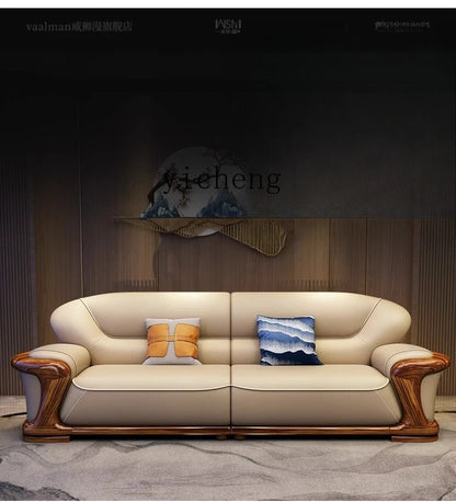 TQQ new Chinese ebony sofa villa large flat solid wood sofa high-end living room furniture leather sofa