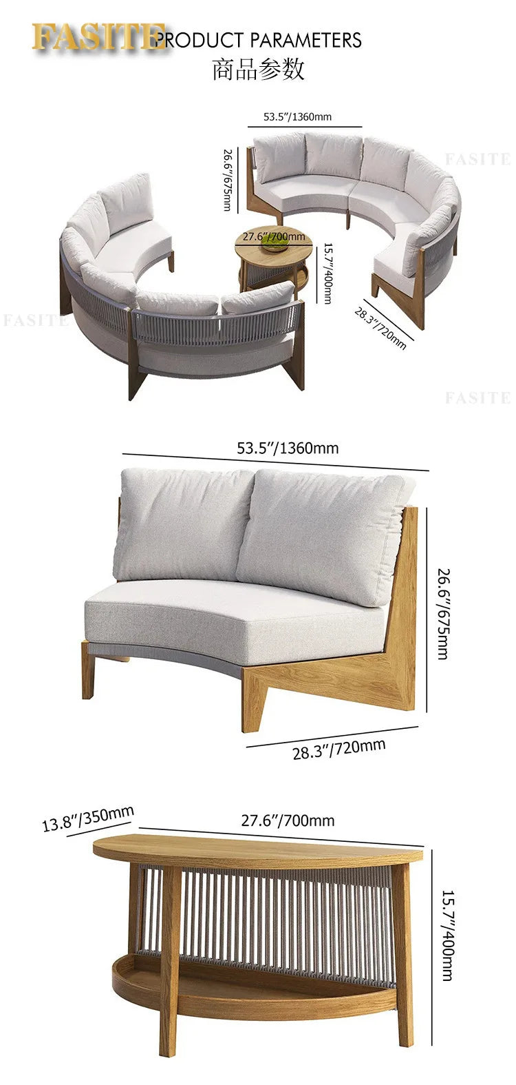 Outdoor teak rattan sofa, outdoor courtyard balcony furniture, garden waterproof and sun protection design