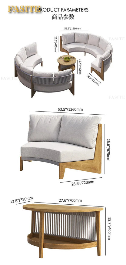 Outdoor teak rattan sofa, outdoor courtyard balcony furniture, garden waterproof and sun protection design