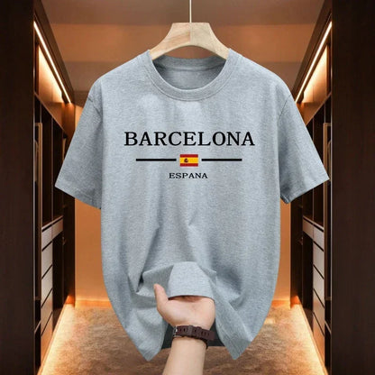 Summer fashion men's T-shirt Barcenola printed 100% cotton casual loose short-sleeved soft and breathable top T-shirt for men