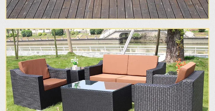 Courtyard terrace balcony three-person leisure living room sofa combination, rattan sofa