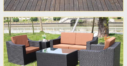 Courtyard terrace balcony three-person leisure living room sofa combination, rattan sofa