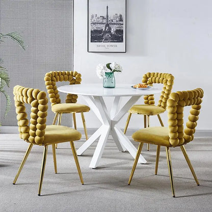 Set of 4 Yellow & Gold Modern Chairs with Iron Tube Legs, Soft Cushions, and Comfortable Backrest for Dining Room, Living Room,