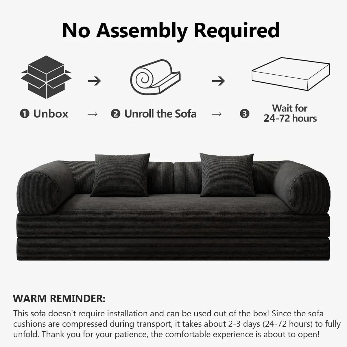 78.8" Modular Sofa Bed - 4-in-1 Convertible Design with Corduroy Fabric and High Density Sponge, Removable Cover and Fixed Frame