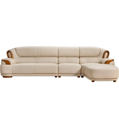 Ebony leather living room sofa combination modern simple light luxury new Chinese style solid wood first layer cowhide furniture