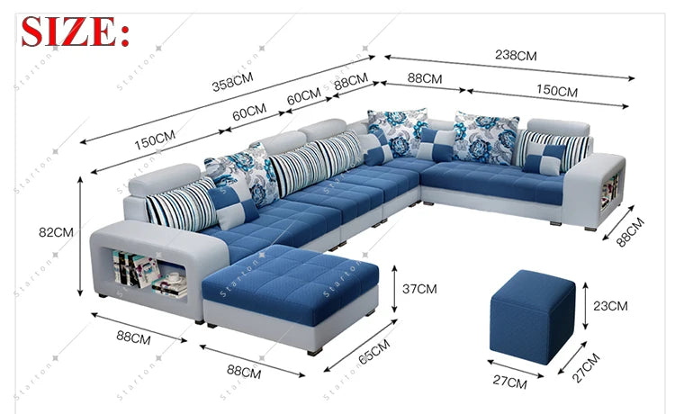 Modern Style Fabric Sectional Sofa Cum Bed Couch Living Room Sofas Set Home Luxury U Shaped Corner Sofa Set 7 Seater