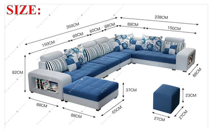 Modern Style Fabric Sectional Sofa Cum Bed Couch Living Room Sofas Set Home Luxury U Shaped Corner Sofa Set 7 Seater