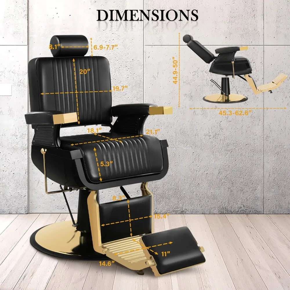 Vintage Barber Chair, Recline Hair Salon Hairdresser Chair with Removable Headrest, 360 Swivel Shampoo Beauty Salon Spa Styling