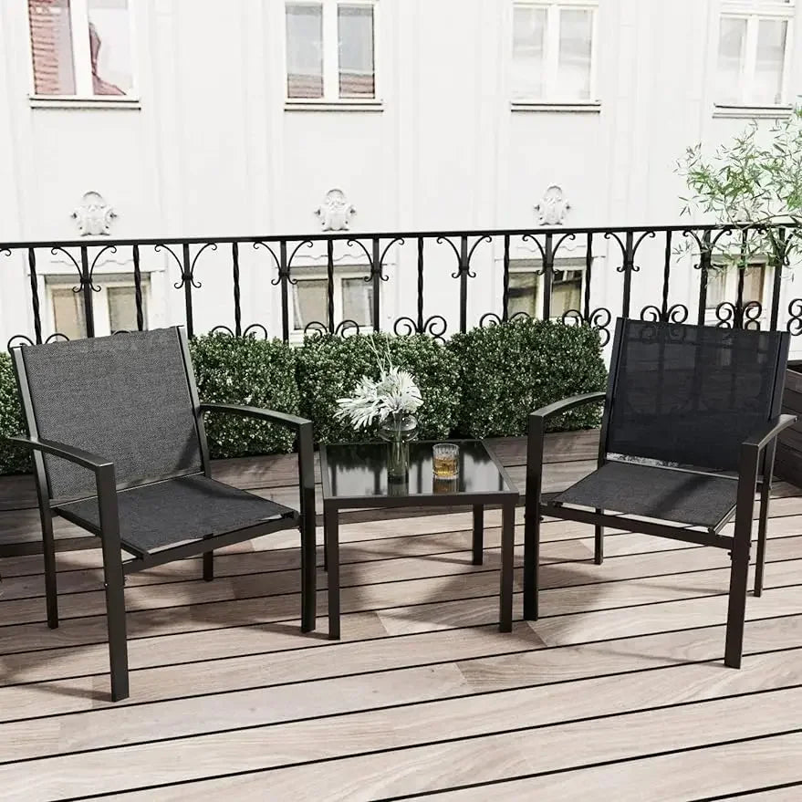 A Patio Furniture Set Outdoor Conversation Textilene Fabric Chairs for Lawn, Garden, Balcony, Poolside with A Glass Coffee Table