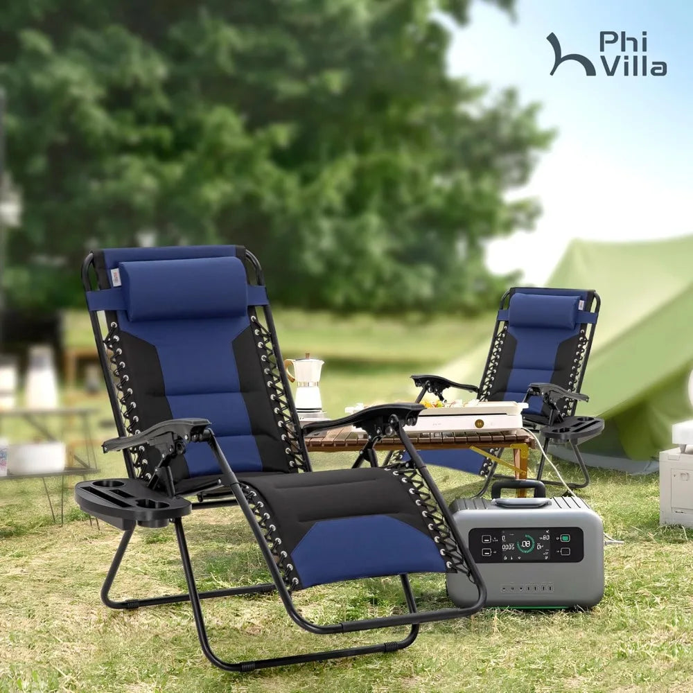XXL Oversized Padded Zero Gravity Chair, Foldable Patio Recliner, 28 Wide Seat Anti Gravity Lounger with Cup Holder