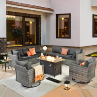 Outdoor Patio Furniture Set with Fire Pit Table,Conversation Sectional Wicker Couch with Modern Outside Sofa  for Balcony