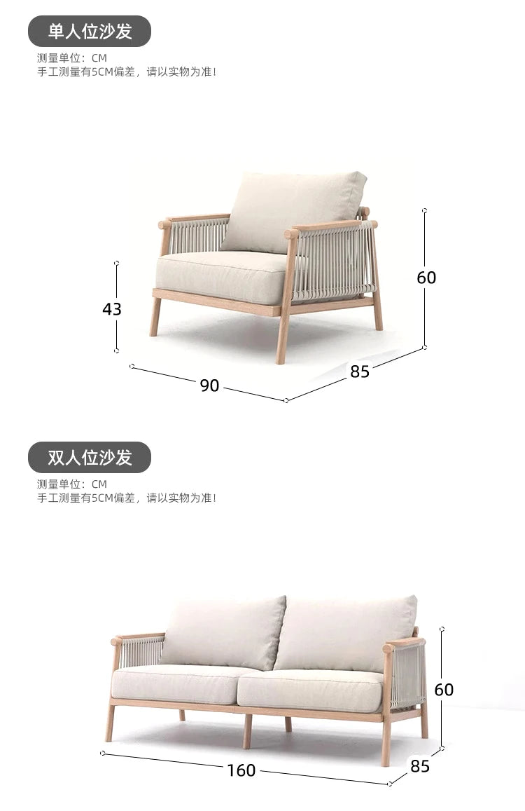 Outdoor Sofa Teak Outdoor Balcony Courtyard Rope Weaving Outdoor Tea Table Combination Garden Solid Wood Furniture