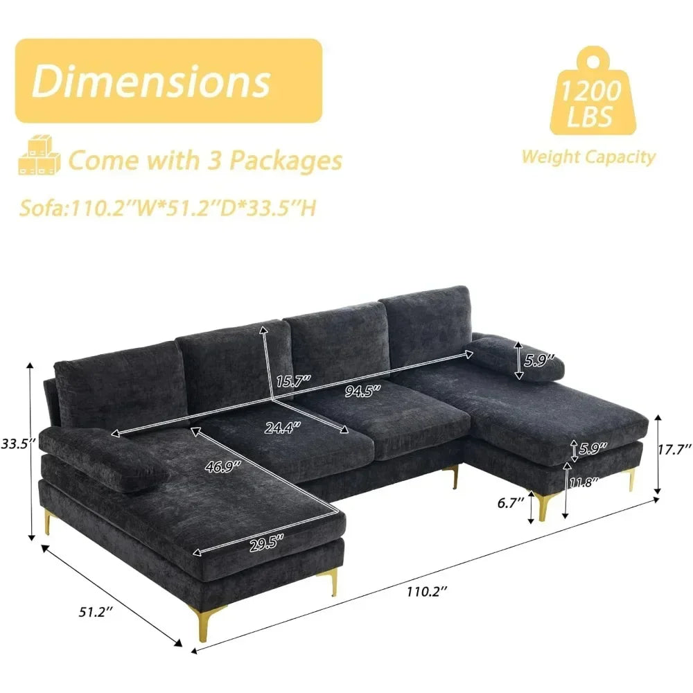 121 Inch Cloud Couch Comfortable Modular Sectional Sofa For Living Room Modern Linen 3-seat Convertible Loveseat Sofa Apartment