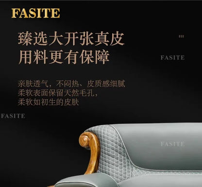 Modern simple ebony leather sofa new Chinese living room size apartment solid wood first layer cowhide new combination