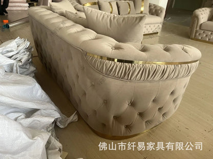 American fabric pull-up sofa, European light luxury velvet living room fashion simple straight sofa combination factory
