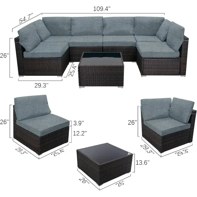 Outdoor Patio Furniture Set, Wicker Sofa with Tea Table, Rattan Conversation Sectional Set