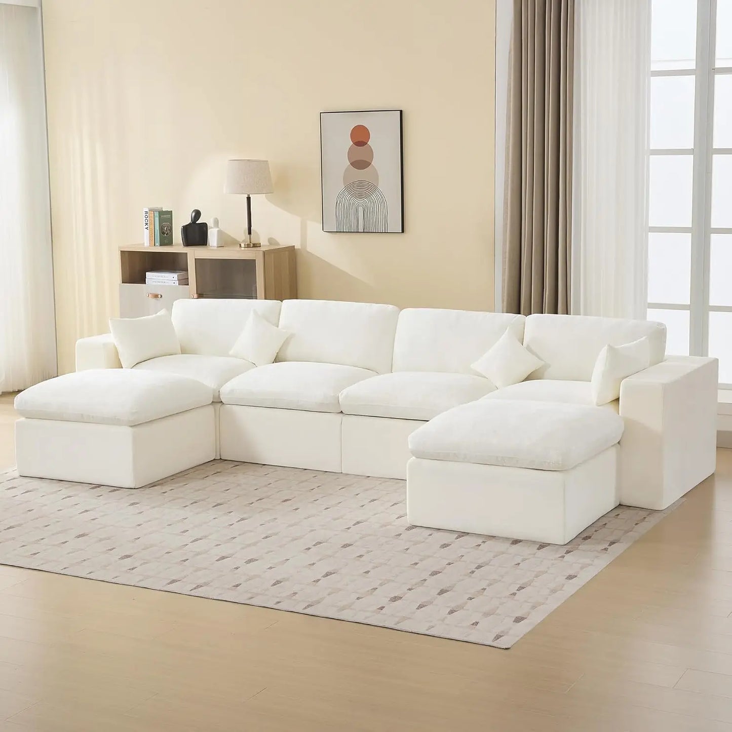 115'' Cloud Boneless Sectional Couch, Modular Sectional Sofa Deep Seat with 2 Ottomans, Oversized Upholstered Convertible Comfy