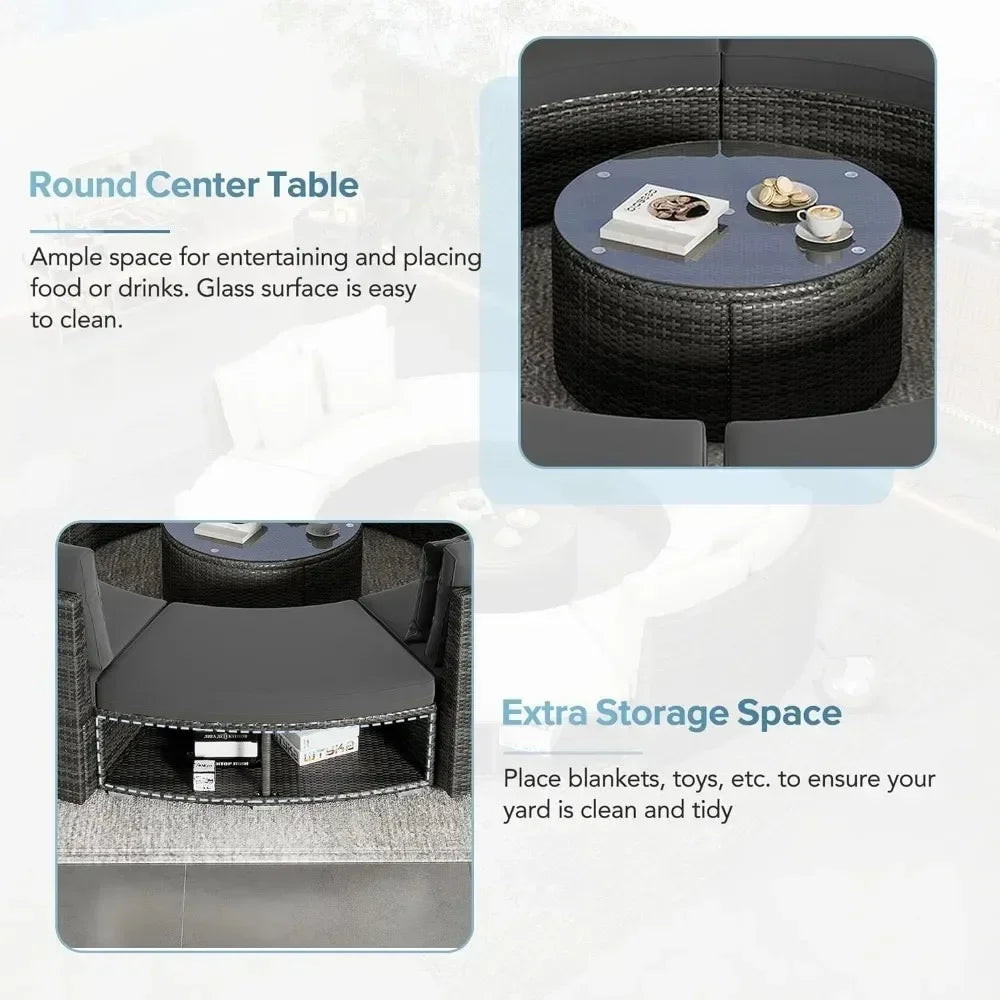 v Outdoor Furniture Sets Luxury Circular Outdoor Rattan Camping Garden Patio Set Complete Lounge 127.9 x 127.9 x 33.1 inches