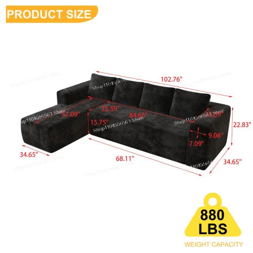 Vacuum Compression Sofa Module Full Sponge High Density 50D Rebound Sponge Small Apartment Corduroy Sofa Bed