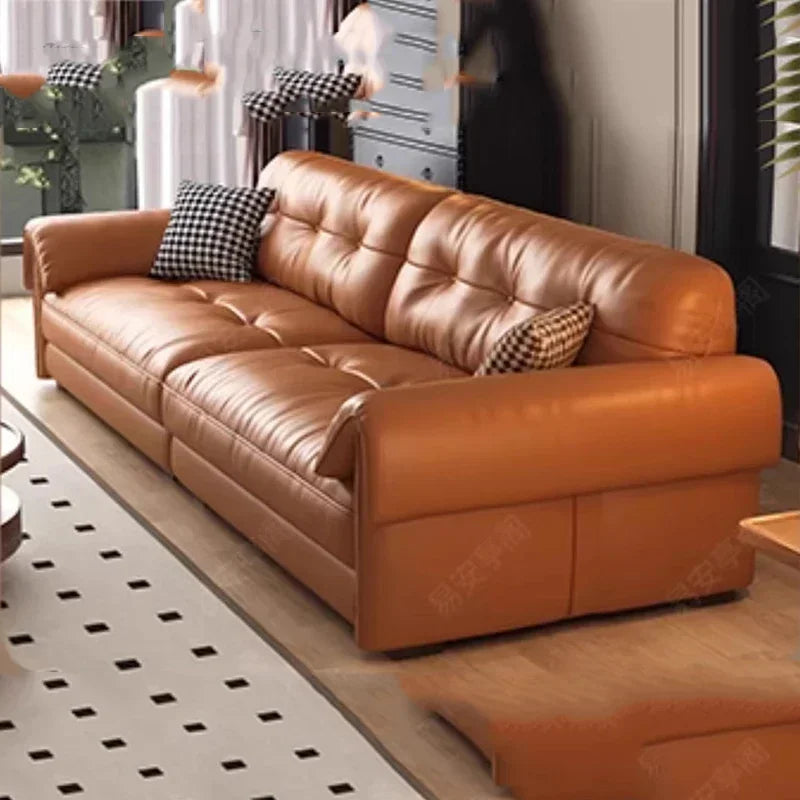 Minimalist Brown Sleep Sofa Faux Leather Designer Loveseat Lazy Sofa Couch Cloud Divano Da Soggiorno Living Room Furniture