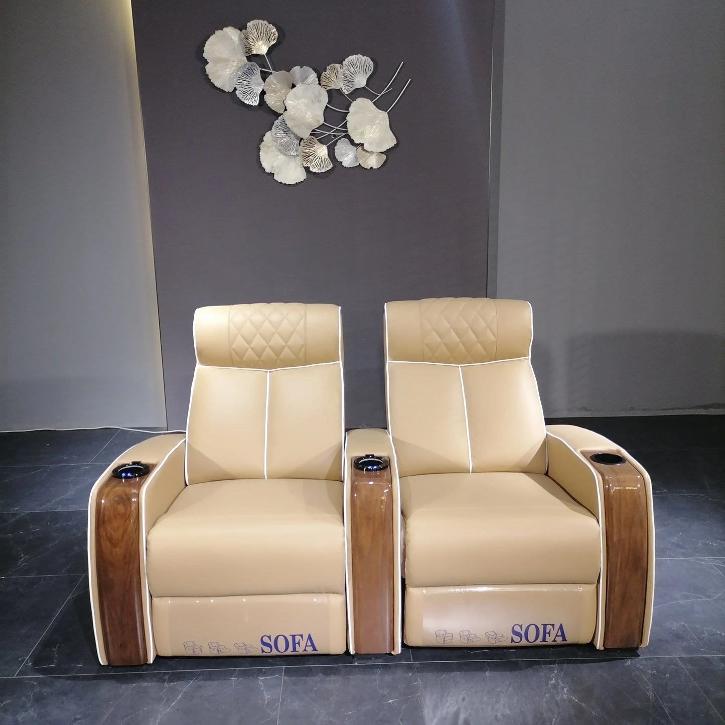White Color 3seater Electric Cinema Sofa Home Theater Furniture Cinema Interior Home Theater Laydown Table Recliner Sofa Chair