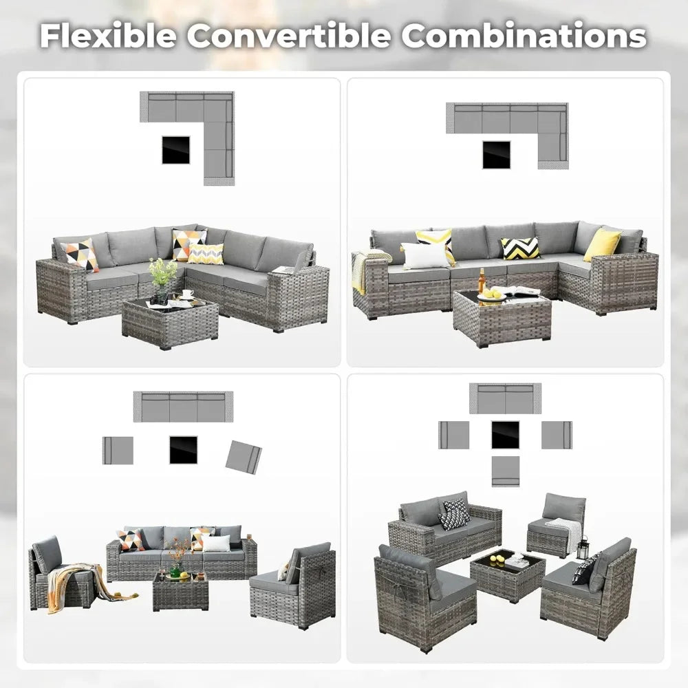 6 Pieces Patio Furniture Set Outdoor Sectional Sofa Couch with Comfy Cushions and Deep Seat