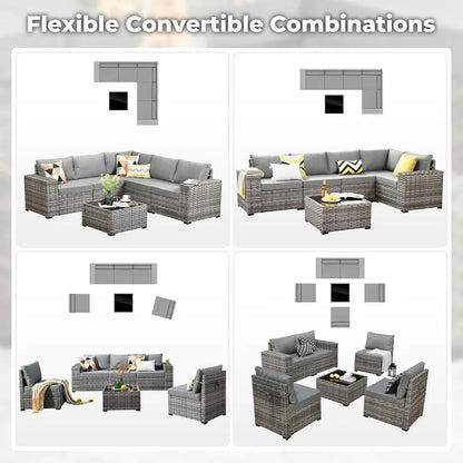 6 Pieces Patio Furniture Set Outdoor Sectional Sofa Couch with Comfy Cushions and Deep Seat