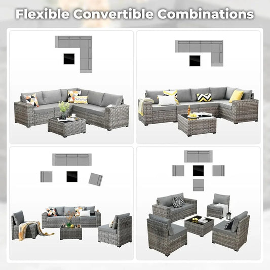 6 Pieces Patio Furniture Set Outdoor Sectional Sofa Couch with Comfy Cushions and Deep Seat