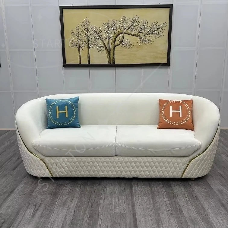 High Quality Luxury 2-3 Seater Stainless Steel Lounge Sofa Velvet Upholster Couch for Home & Hotel Home Furniture Set
