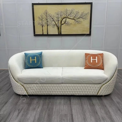 High Quality Luxury 2-3 Seater Stainless Steel Lounge Sofa Velvet Upholster Couch for Home & Hotel Home Furniture Set