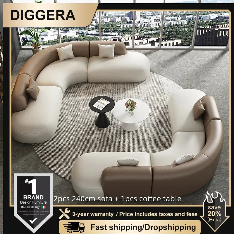 Curved Leather Corner Sofa Set with Solid Wood Frame, Modern Sectional Couches for Living Room, Comfortable Leather Couch Sets