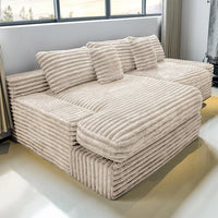 Couches for Living Room-Corduroy Couch Beige,118 Cloud Sectional Couch with L-Shape Chaise, Modern Modular Sofa