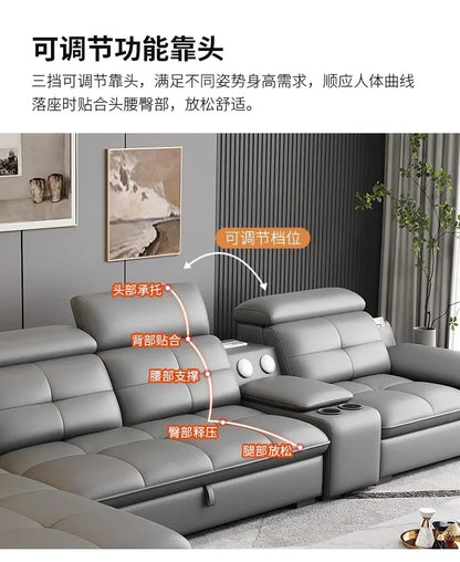 functional sofa, electric adjustable modern living room, storage princess, smart head, etc., dual-purpose leather sofa bed